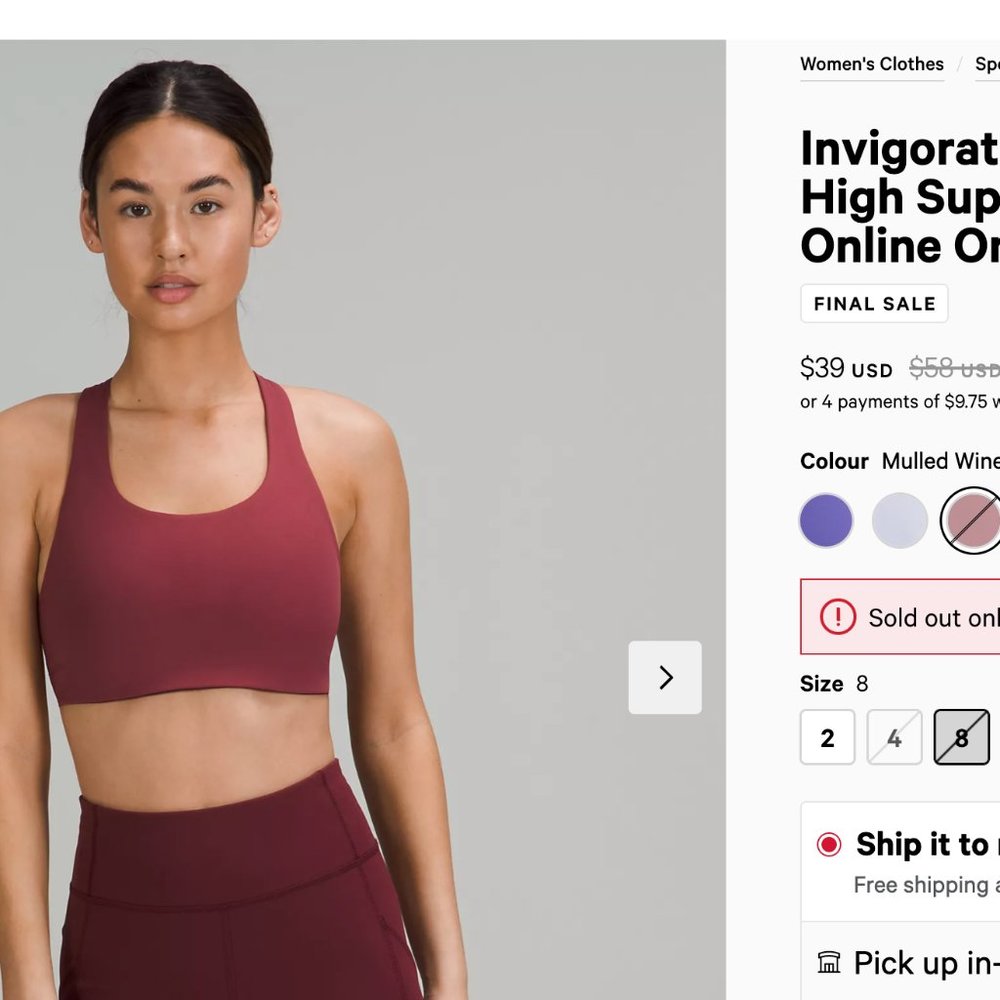 Invigorate Bra High Support, B/C Cups Online Only Size 8 Mulled Wine